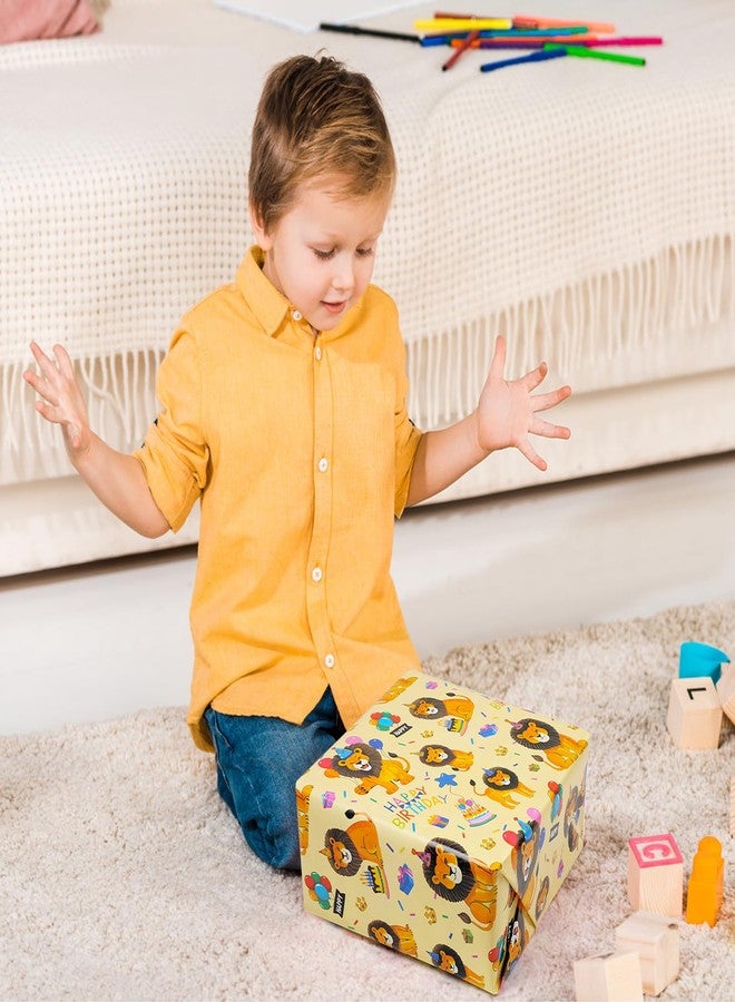 AirCool Lion Wrapping Paper for Boy Kids, Lion Safari Jungle Party Baby Lion King With Birthday Hat and Balloon Wrapping Paper 6 Sheets Foled Flat 20x28 Inches per Sheet, Lion Gift Wrap For Birthday Party - Image 4